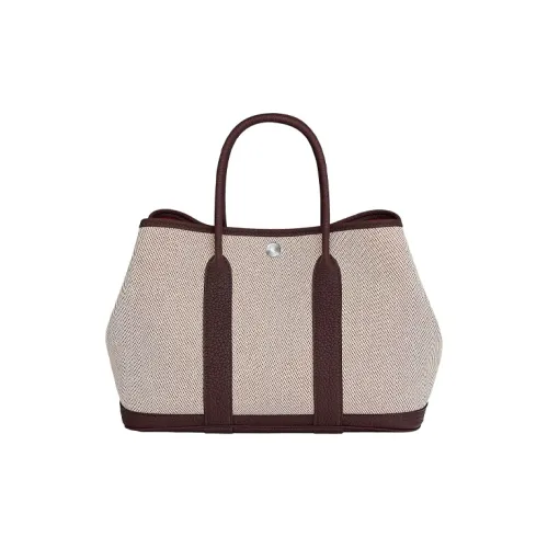 HERMES Garden Party Коровья кожа холст подкладка садовая сумка Unisex Light бежевый малиново-красный