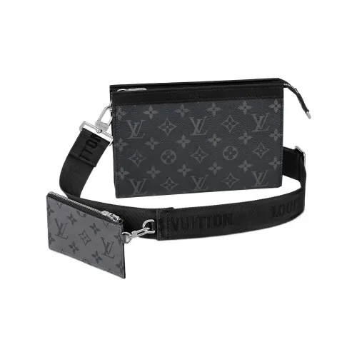 LOUIS VUITTON Покрытый холст с кожаными вставками кошелек ручной сумка через плечо мужской черный