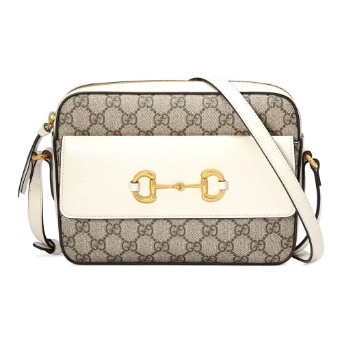 GUCCI Horsebit 1955 Холст Панелированная Кожа Детали Камера Сумка Сумка через плечо Сумка на плечо Женская
