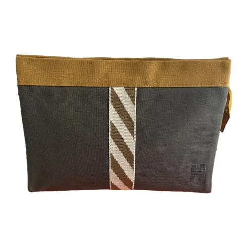 HERMES Ткань Туалетная сумка Клатч Женская Серый Желтый Коричневый
