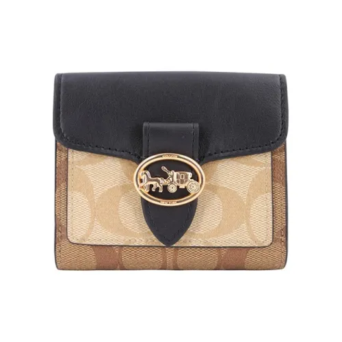 COACH Georgie Монограмма Холст и Кожа Клатч Кошелек Маленький Женский Черный Коричневый