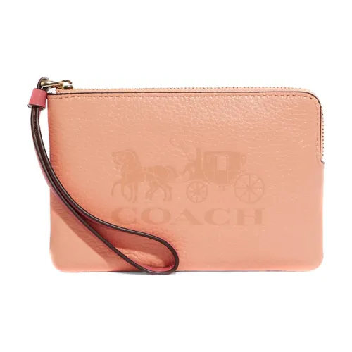 COACH Corner Zip Кожа Запястье Сумка Клатч Кошелек Обычный Женский Розовый