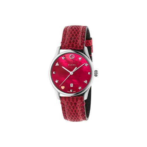 GUCCI G Timeless Collection Кварцевые Женские Часы с Естественной Кожей и Красным Циферблатом