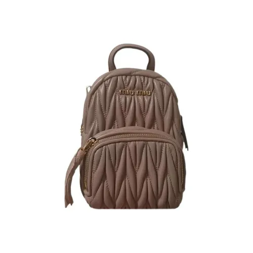 MIU MIU Soft Sheepskin Leather Backpack Women's Beige