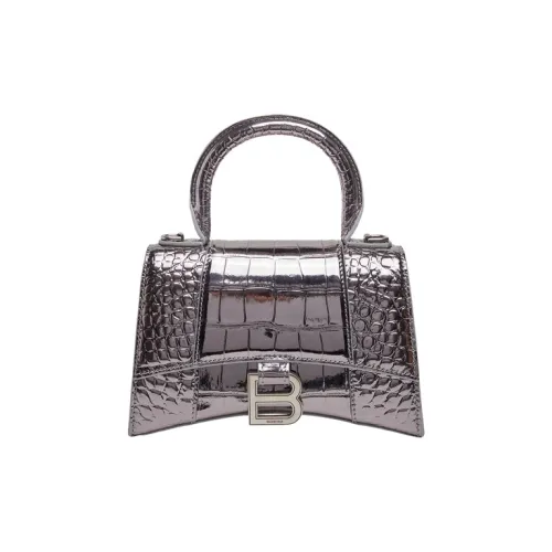 Balenciaga HOURGLASS Корова Кожа Сумка Экстра Маленькая Женская Серебряная Черная