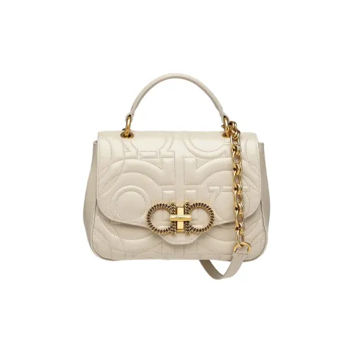 FERRAGAMO GANCINI Телячья кожа Camera Сумка Портативная Сумка через плечо Маленькая Женская Сливочно-белая Пионово-белая