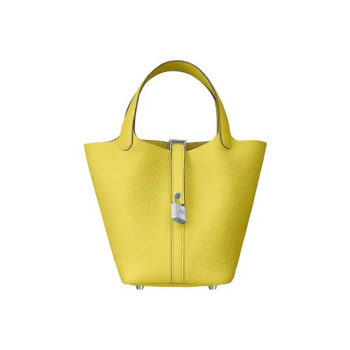 HERMES Picotin Lock Clemence Bullock Кожа Корзина Сумка Ведрообразная Сумка Женская Сумка 9R Лайм Лимон