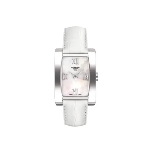 TISSOT Quartz Механизм Женские часы 24,5 мм Жемчужная раковина Циферблат Цвет Корпус Нержавеющая сталь Ремешок Кожаный