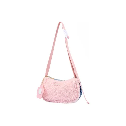 MIFFY Овечья шерсть Многоцветная Сумка на плечо Сумка-багет Сумка через плечо Женская Экрю Розовая
