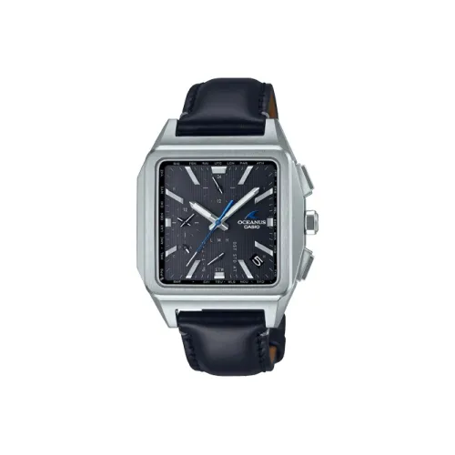 CASIO OCEANUS Collection Poseidon 5000 Solar Кварц Механизм Естественная Кожа Ремешок Часы Мужские Черный Циферблат