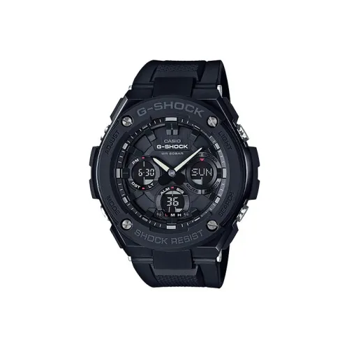 CASIO г Steel Collection S Dual Display Железо Сердце Солнечный Кварцевый механизм Смола Ремень Часы Мужские Черный циферблат