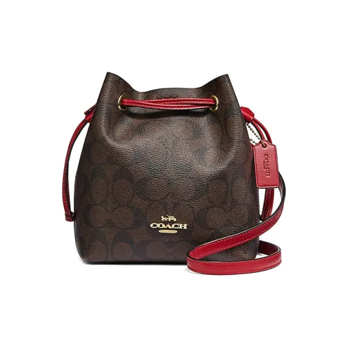 COACH Кожа Ведрообразная Сумка Сумка через плечо Женская Коричневая и Красная