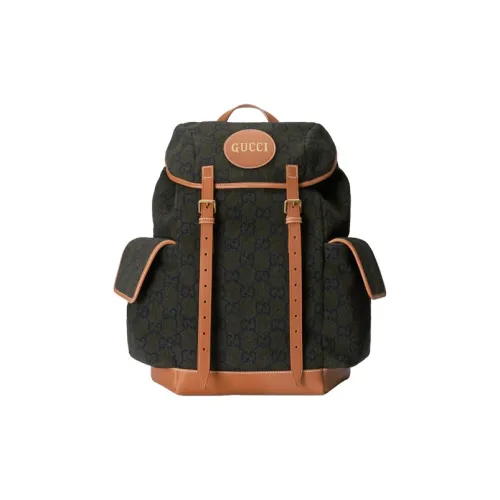 GUCCI Шерсть Пэчворк Кожа Рюкзак Унисекс Темно-зеленый Коричневый