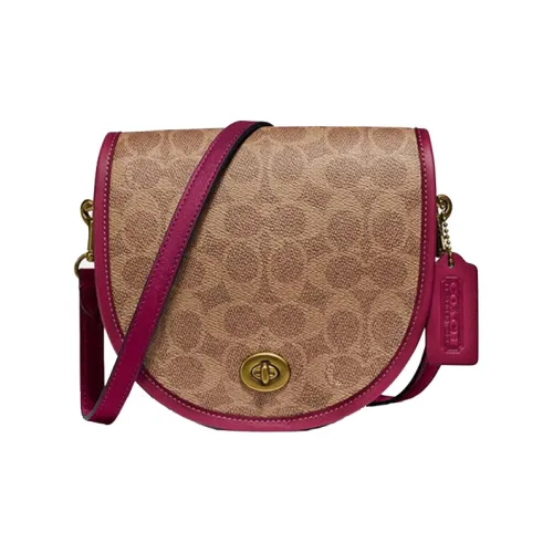 COACH Turnlock Коровья кожа с овчиной ткань седельная сумка сумка через плечо женская Wildflower фиолетовый