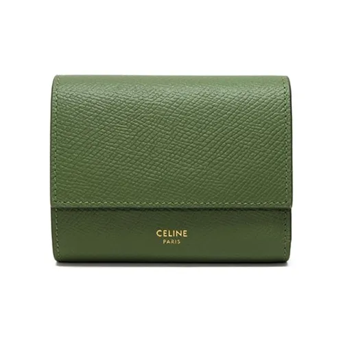 CELINE Коровья кожа крупнозернистая текстура кошелек маленький женский винтажный зеленый