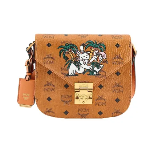 MCM Patricia Visetos Коровья кожа Сумка на плечо Маленькая Женская Коньяк