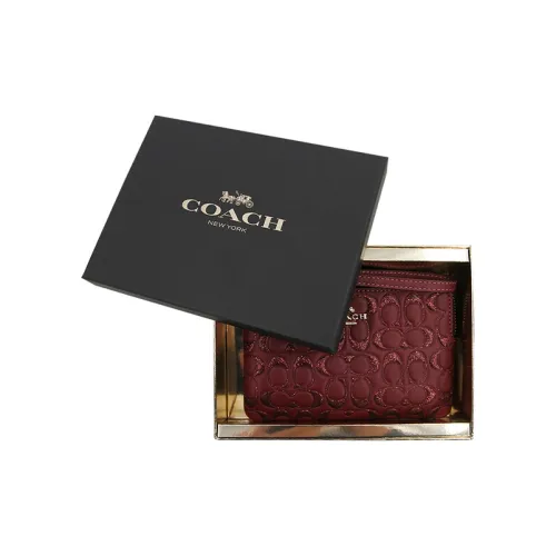 COACH Кожа Запястье Сумка Монетница Маленькая Сумочка Клатч Стандартный Мужской Бордовый