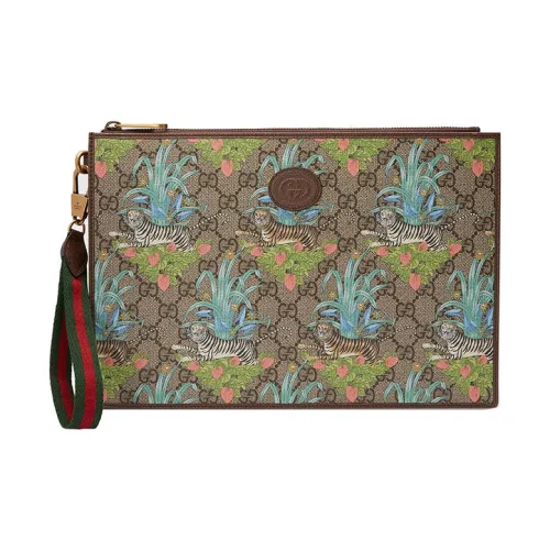 GUCCI Canvas с кожаными вставками клатч стандартный мужской цвет эбеновое дерево коричневый