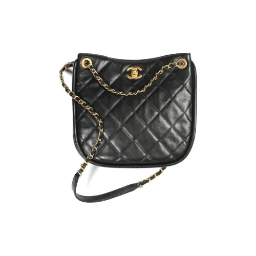 CHANEL Телячья кожа Тоут Сумка Сумка для покупок Хиппи Сумка Сумка Сумка через плечо Сумка через плечо Женская Черная