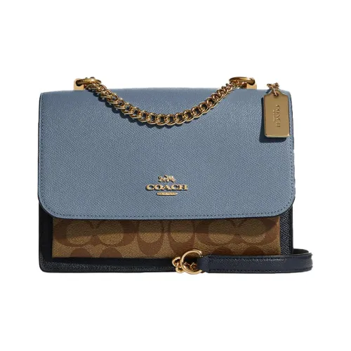 COACH Klare Покрытие Холст Кожа Аккордеон Сумка Сумка через плечо Маленькая Женская Хаки и Синий