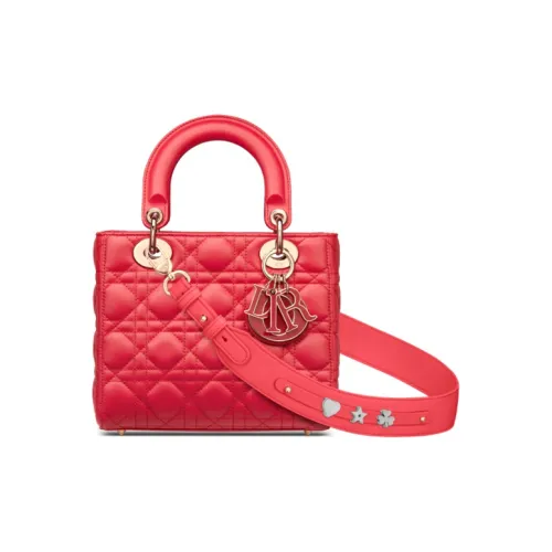 DIOR Sheepskin Сумка Lady Dior Сумка через плечо Маленькая Женская Малиновый Красный