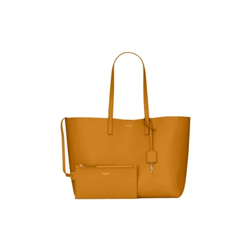 SAINT LAURENT Мягкая Телячья Кожа Комбинированная Сумка Тоут Сумка Сумка для покупок Сумка Сумка через плечо Женская Deep Sunlight Цвет