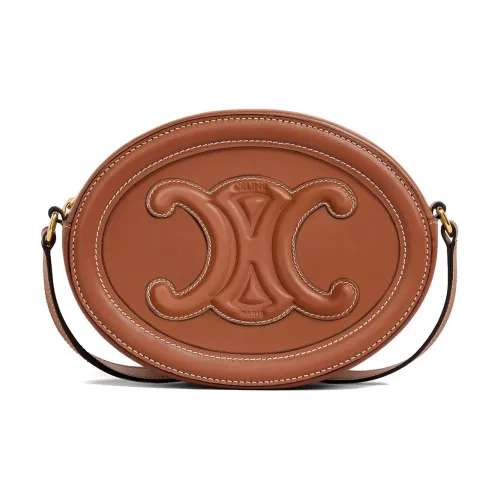 CELINE Cuir Triomphe Гладкая коровья кожа Круглая сумка Сумка в виде лунного пирога Сумка через плечо Средний Женский Рыжевато-коричневый