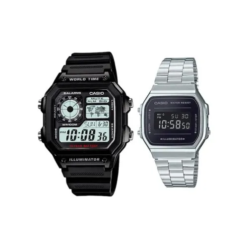 CASIO Pair Table Series Кварцевый механизм Смола Ремешок Часы Унисекс Черный Циферблат Ae 1200WH 1A+A168WEM 1