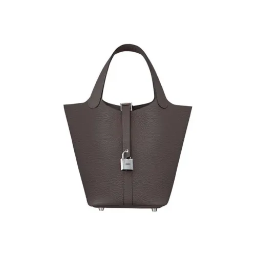 HERMES Clemence Bullock Кожа Корзина Сумка Ведрообразная Сумка Сумка 18 Женская Эбеновая