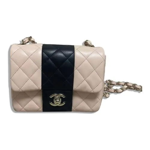 CHANEL Classic Flap CF Телячья кожа Цепочка Сумка через плечо Мини Женские Розовый с Темно-синий