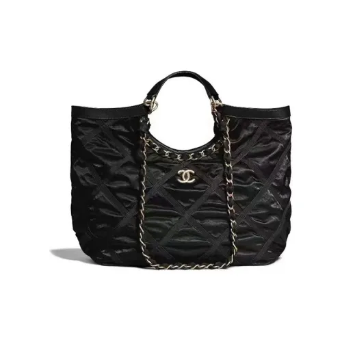 CHANEL Нейлон Тоут Сумка Сумка для покупок Сумка среднего размера Женская Черная Золото