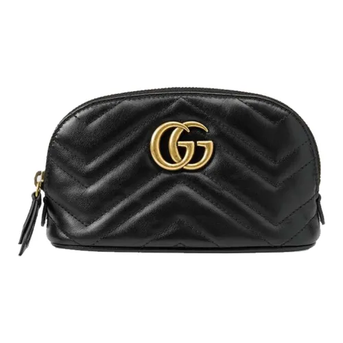 GUCCI GG Marmont Quilted Кожа Туалетная сумка Сумка для макияжа Клатч среднего размера Женская Черная