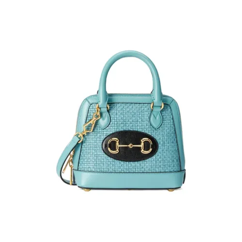 GUCCI Соломенная плетеная сумка с кожаными вставками купольная сумка сумка через плечо сумка через плечо мини женская синяя