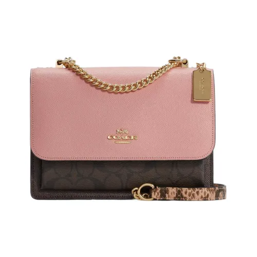 COACH Klare Холщовая кожа Цепляемая Сумка через плечо Сумка среднего размера Женская Коричневая с монограммой и Розовая с перламутровым оттенком