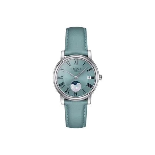 TISSOT Carson Elite Series Кварцевый механизм Женские часы 32 мм Синий циферблат Корпус из нержавеющей стали Кожаный ремешок
