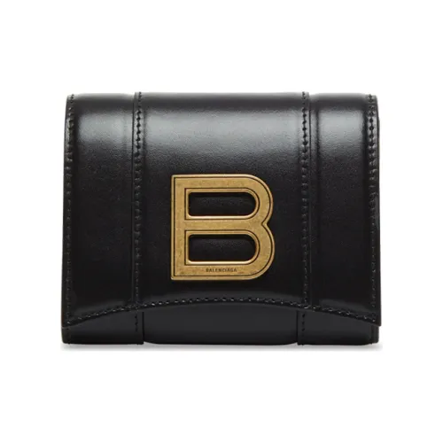 Balenciaga HOURGLASS Яркий Гладкая Коровья Кожа Держатель для Карт и Кошелек Женский Черный