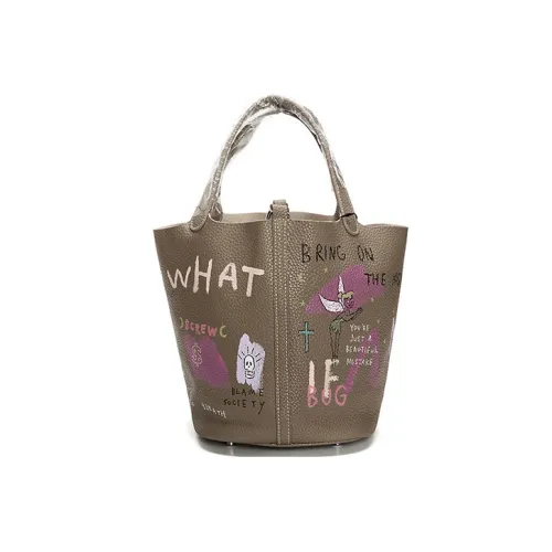 SHINICHIROINUI Guernika Handmade Graffiti Bag Корова Кожа Ведрообразная Сумка Большая Женская Коричневая