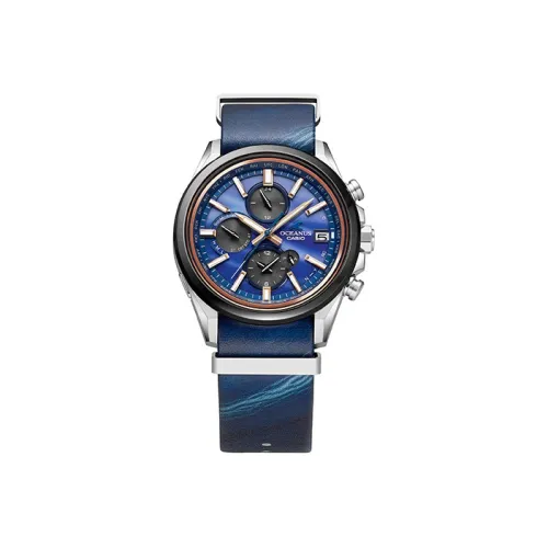 CASIO OCEANUS Кварцевый механизм натуральная кожа ремешок часы для мужчин синий циферблат