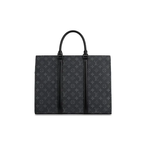 LOUIS VUITTON Sac Plat Покрытый холст с коровья кожа сумка с боковинами-гармошками портфель сумка обычный мужской черный
