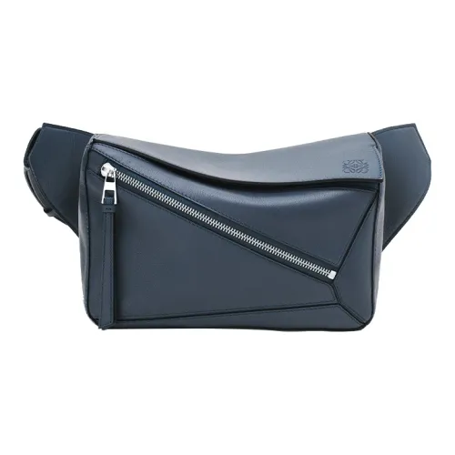 LOEWE Пазл Классический Коровья кожа Сумка через плечо Бананка Маленький Мужской Океанический