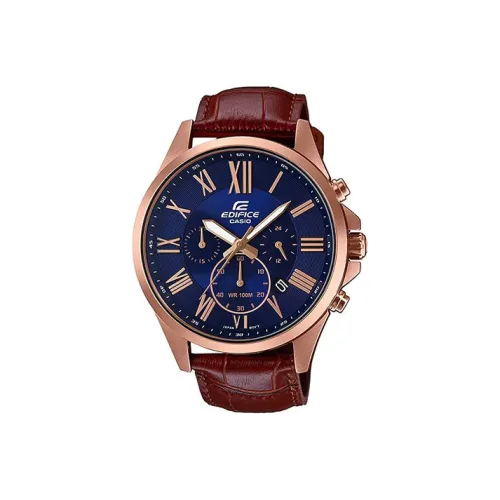 CASIO EDIFICE Кварцевый механизм натуральная кожа ремешок часы 54 мм мужские синий циферблат