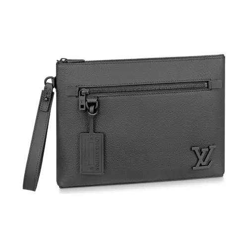 LOUIS VUITTON Aerogram Телячья кожа Защитный чехол Клатч Большой Унисекс Серый Черный