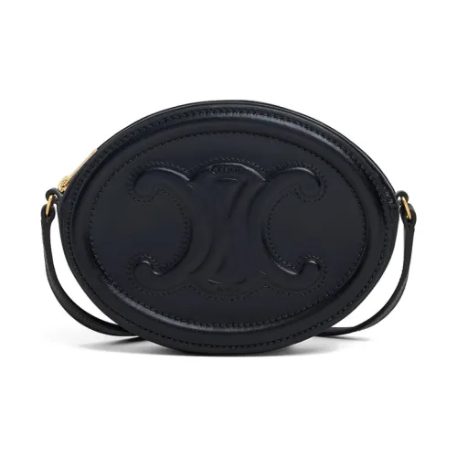 CELINE Cuir Triomphe Гладкая коровья кожа Лунный пирог Сумка Кошелек Сумка через плечо Маленькая Женская Черная