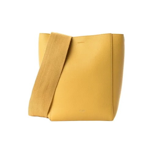 CELINE Sangle Коровья кожа Ведрообразная сумка Тоут Сумка для покупок Сумка через плечо Стандартная Женская Желтая