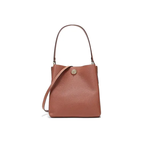 COACH Charlie Кожа Одно плечо Ведрообразная Сумка Сумка через плечо Средняя Женская Коричневая