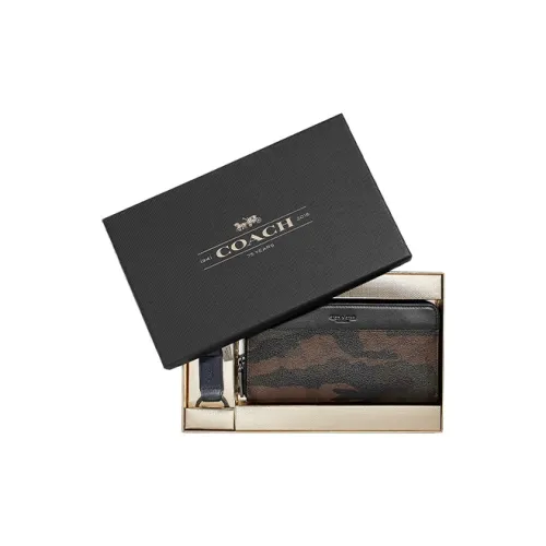 COACH Accordion Zip Холщовая кожа Кошелек Мешок для хранения Клатч Маленький Мужской Камуфляж Зеленый Черный