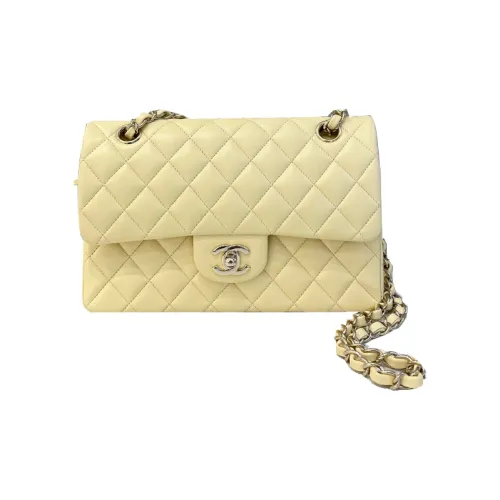 CHANEL Classic Flap CF Sheepskin Flap Bag Crossbody Bag Women's Yellow