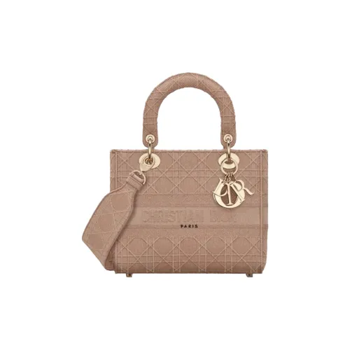 DIOR LADY D Лайт Холст Сумка Lady Dior Сумка через плечо Сумка среднего размера Женская Розовая Конфетная