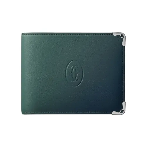 Cartier Кожаные Аксессуары Must De Cartier, Бумажник Бумажник Must De Cartier, 6 Отделений Для Кредитных Карт, Телячья Кожа Синего Цвета С Эффектом Деграде, Палладиевая Отделка