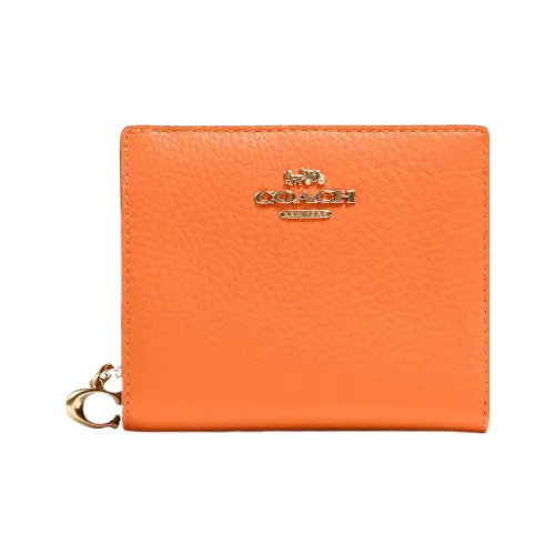 COACH Snap Wallet Галечная кожа Кошелек Мини Женские Конфетный цвет Апельсин